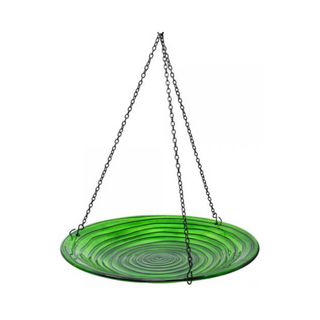 Glass Hanging Birdbath-Hunter Green