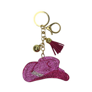 Showman Rhinestone Pink Hat Keychain